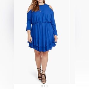 Rachel Roy royal blue Coco ruffled cold shoulder dress sz18